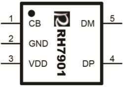 RH7901 單路USB充電兼容識(shí)別IC,USB兼容,USB兼容充電,USB充電兼容,USB識(shí)別,USB兼容識(shí)別,封裝示意圖