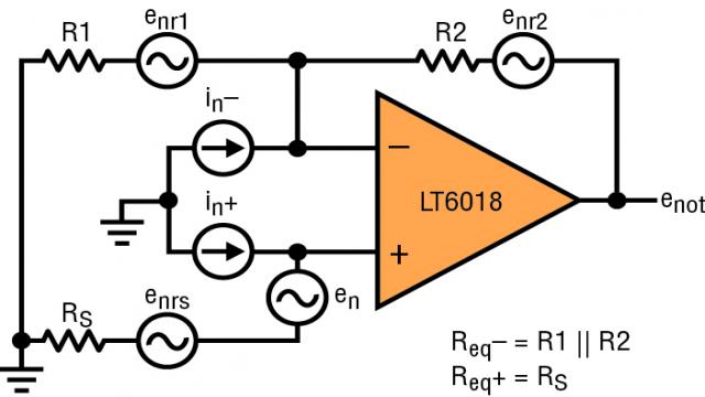 圖 2：運(yùn)放電路噪聲源